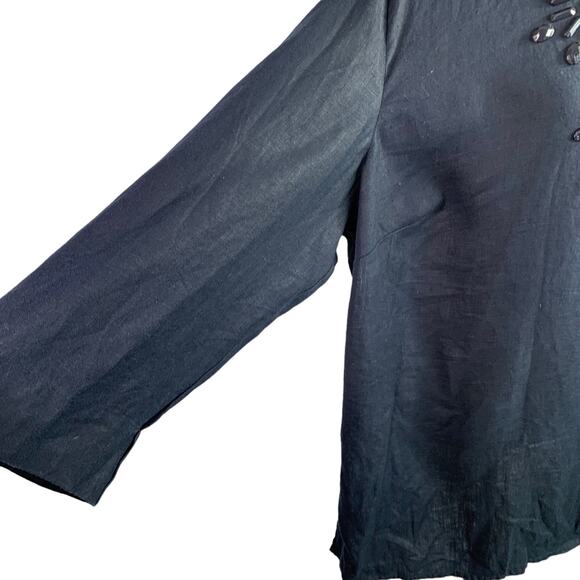 JM Collection Women's 20W Tunic Blouse 100% Linen V-neck Gem Details Holiday Top - Picture 5 of 10